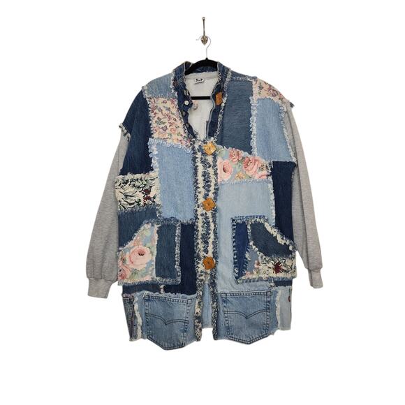 Vintage Jackets & Blazers - Vintage Rare Custom Patch Quilt Jacket Coat Levis Jeans Denim Oversized Punk